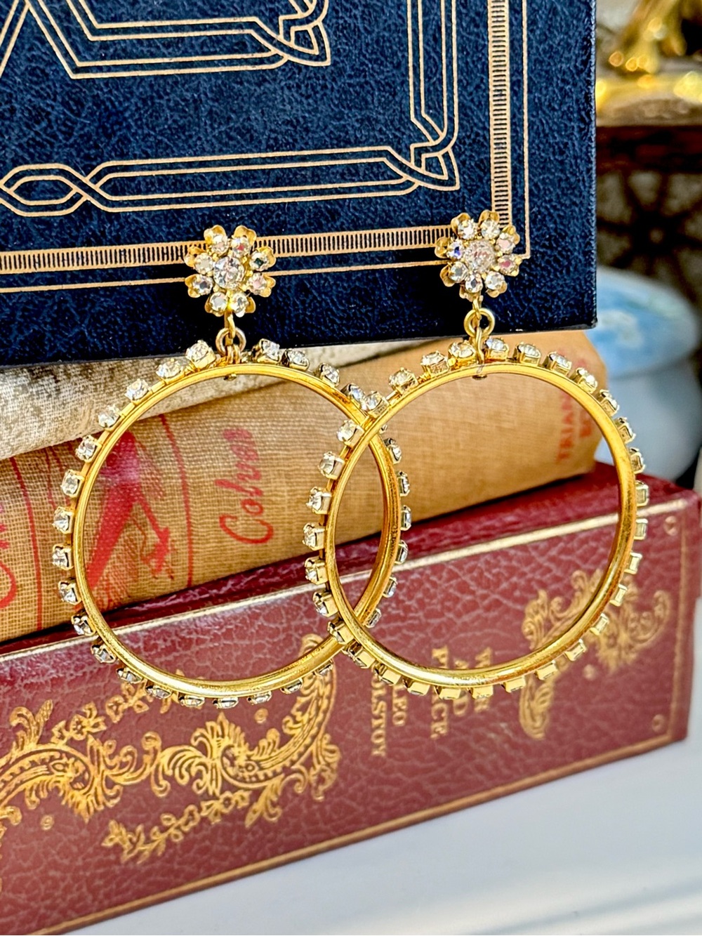 Vintage 1960s Miriam Haskell Rhinestone Hoop Earrings